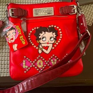 Betty boop crossbody purse in red with gold interior